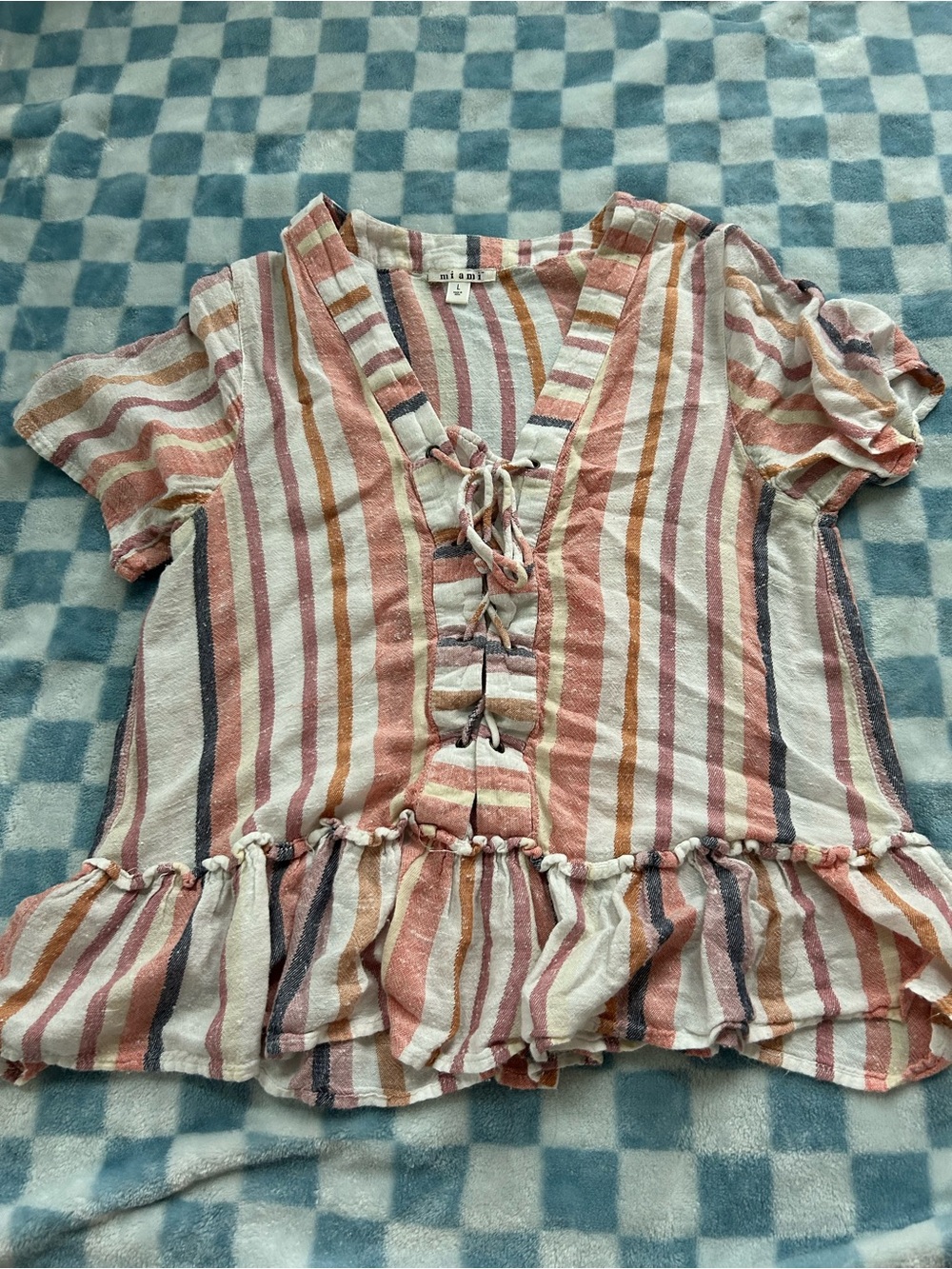 miami Striped Button-Front Top in Pink, Blue, Orange & Cream